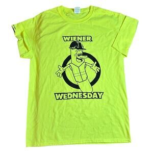 Weiner Wednesday Neon Yellow Crewneck Graphic Tee Size Medium Shirt Hotdog